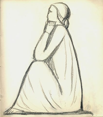 Blinde Frau, sitzend