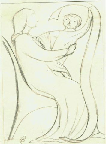 Mutter mit Kind und Schriftband Mutter mit Kind und Schriftband